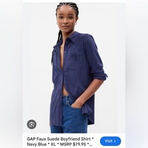 GAP Deep Navy Blue Long Faux suede long Sleeve Shirt boyfriend size Large
